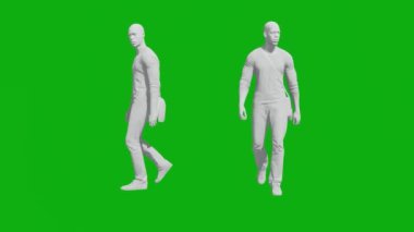 3D öğrenci yeşil ekranda yürüyordu iki farklı manzarası vardı renksiz ve malzemesiz.