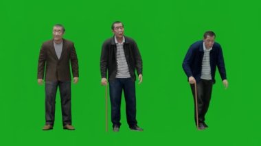 3D iş adamı yeşil ekranda yürür insanlar krom anahtar arka plan 3D canlandırma 4k