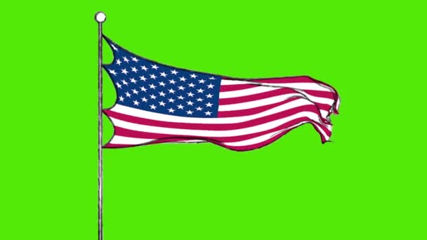 Flaga Usa Zielony Ekran Renderowania Animacja Ameryka Usa — Wideo stockowe
