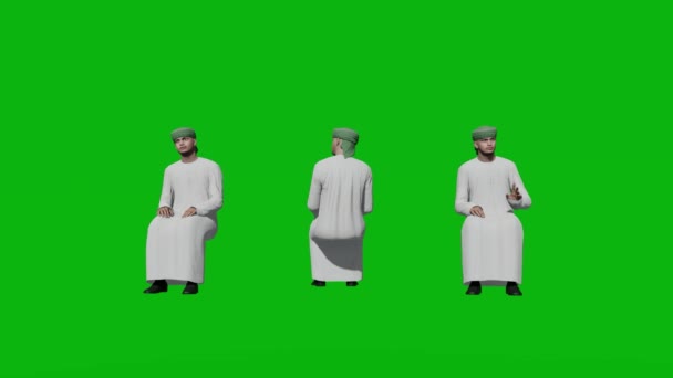 Arabiska Mannen Sitter Posera Framifrån Och Sidovy Realistiska Personer Gör — Stockvideo
