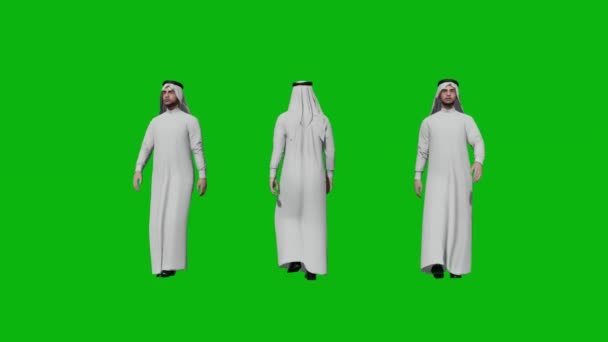 Arab Man Walking Back Forth Realistic People Rendering Isolated Green — Stock Video