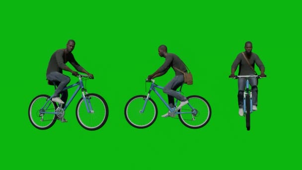 Student Manliga Cyklist Med Väska Sikte Tillbaka Och Sida Realistiska — Stockvideo