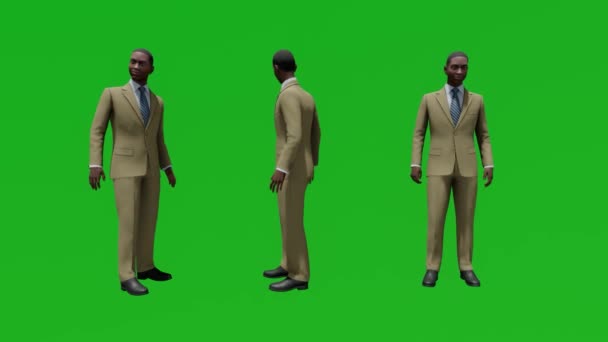 Svart Man Kostym Grön Skärm Göra Realistiska Personer Gör Isolerad — Stockvideo