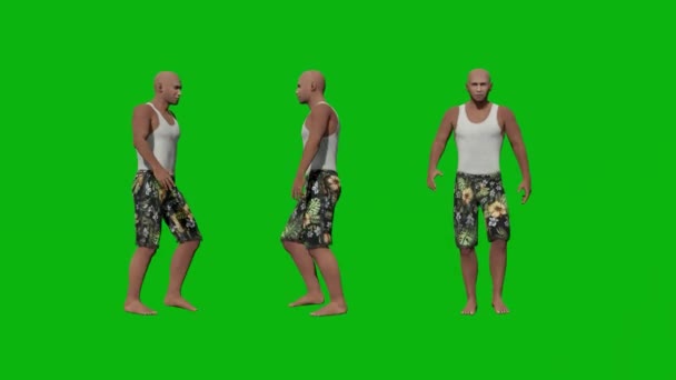 运动员的运动服从前视镜后视镜和侧视现实的3D人呈现孤立的绿色屏幕 — 图库视频影像