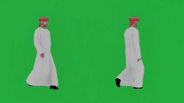 Arap Adam Ileri Geri Yürüyen Gerçekçi Insanlar Izole Yeşil Ekran — Stok video
