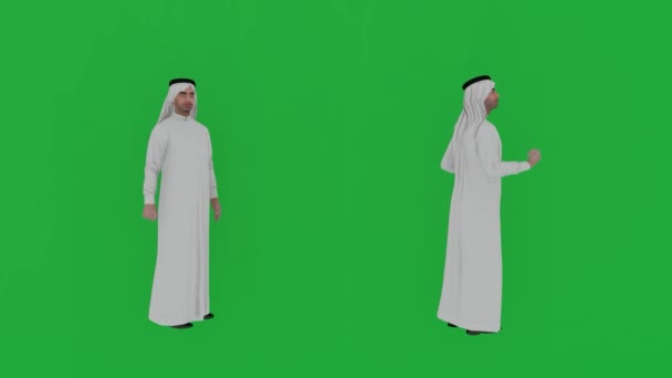 Arap Adam Ileri Geri Yürüyen Gerçekçi Insanlar Izole Yeşil Ekran — Stok video