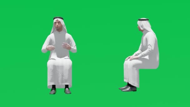 Oturan Arap Adam Yan Görünüm Pozu Veriyor Gerçekçi Boyutlu Insanlar — Stok video