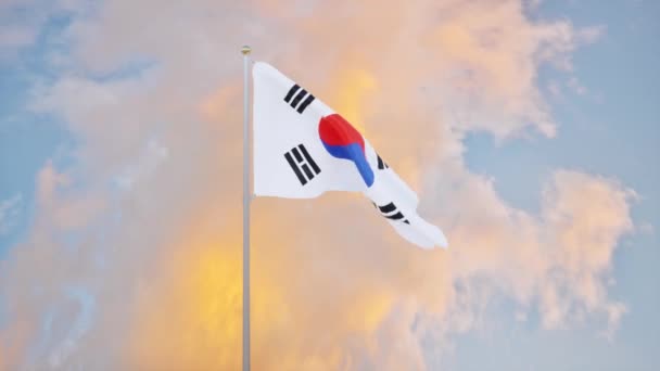 韓国国旗を振って韓国ナショナルクローズアップ3Dグラデーション背景アニメーションとHd解像度 — ストック動画