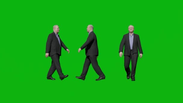 欧洲和美国的老人肩并肩地在绿色的屏幕上来回走动 — 图库视频影像