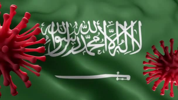 Korona Virus Ksa Vlajka Mává Animace Vlajka Saúdské Arábie — Stock video