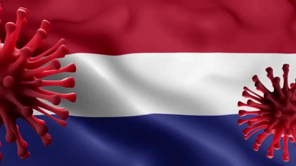 Голландский Флаг Рядом Вирусом Корона — стоковое видео
