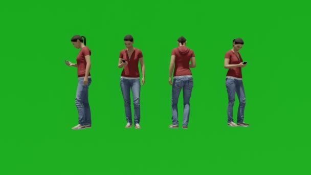 Employ Woman Walk Talk People Rendering Isolated Green Screen — Stock Video