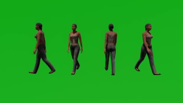 Emplear Mujer Caminar Hablar Personas Renderizado Pantalla Verde Aislada — Vídeos de Stock