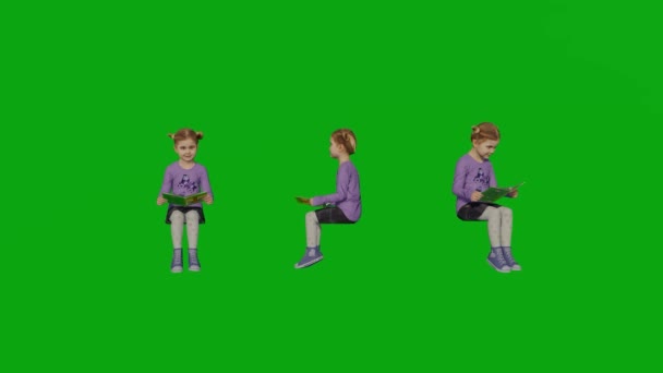 Kleines Mädchen Grüner Bildschirm Sitzende Menschen Rendern Animation Voll 1080 — Stockvideo