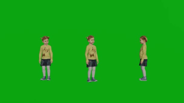 Маленькая Девочка Зеленый Экран Люди Визуализации Анимации Полный 1080 — стоковое видео