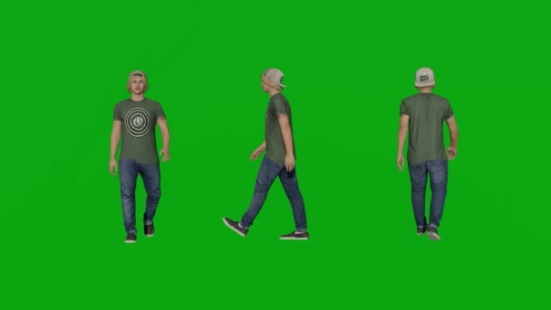 Молодий Чоловік Зелений Екран Люди Хром Ключ Фон Візуалізація Анімація — стокове відео