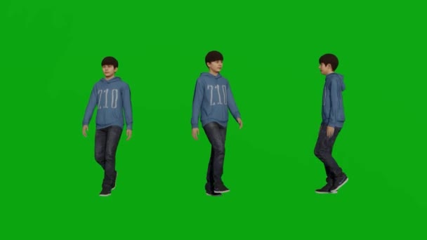 Chico Caminar Gree Pantalla Personas Renderizar Animación Completo 1080 Estudiante — Vídeo de stock