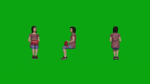 小女孩绿色荧幕坐着的人3D渲染动画完整的Hd 1080 — 图库视频影像