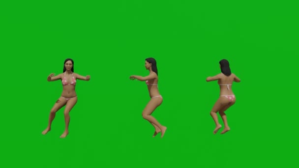 Bikini Séta Zöld Képernyő Chroma Kulcs Háttér Render Animáció Teljes — Stock videók