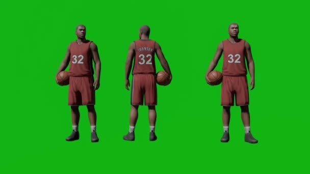 Человек Баскетбол Ходить Зеленый Экран Хрома Ключевой Фон Рендеринга Анимации — стоковое видео