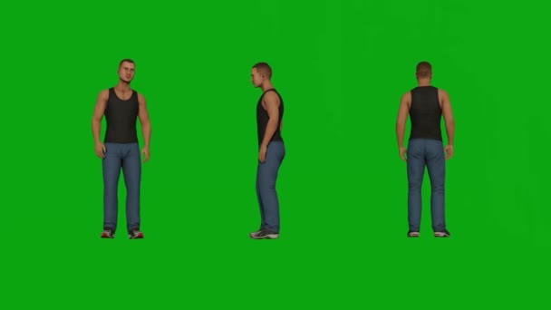 Man Walk Green Screen People Render Animation Full 1080 — Stok Video