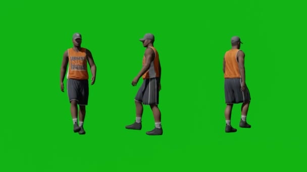 Basketbal Man Lopen Groen Scherm Chroma Key Achtergrond Renderen Animatie — Stockvideo