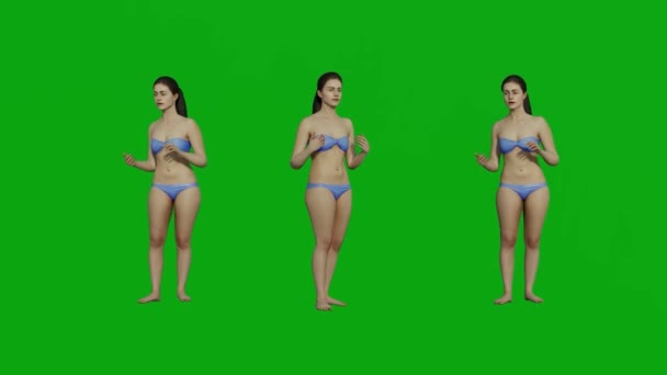 Bikini Séta Zöld Képernyő Chroma Kulcs Háttér Render Animáció Teljes — Stock videók