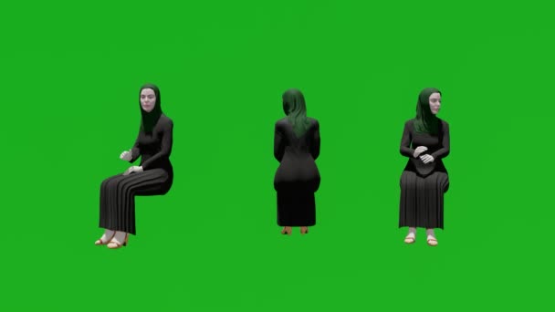 Eine Verschleierte Arabische Frau Einem Schwarzen Kleid Auf Einem Stuhl — Stockvideo