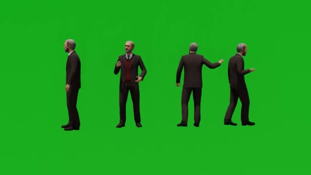 3Dビジネスマン歩く緑の画面の人々クロマキー背景3DレンダリングAnimati — ストック動画