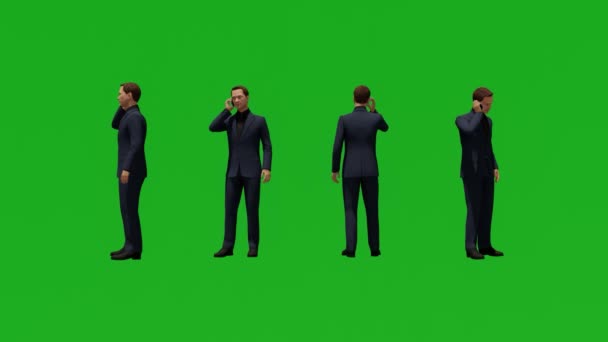 3D美国使用男子移动对话绿色屏幕彩色键4K渲染动画 — 图库视频影像