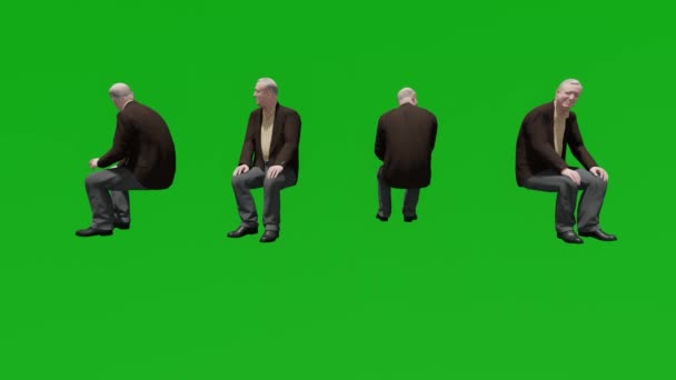 Hombre Sitio Hablar Pantalla Verde Gente Croma Clave Fondo Renderizar — Vídeos de Stock
