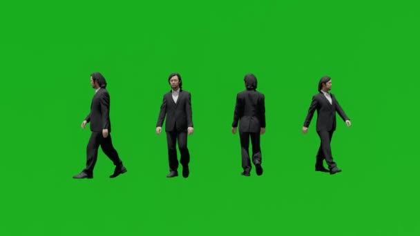 Азия Бизнес Человек Ходить Зеленый Экран Люди Хрома Ключевой Фон — стоковое видео