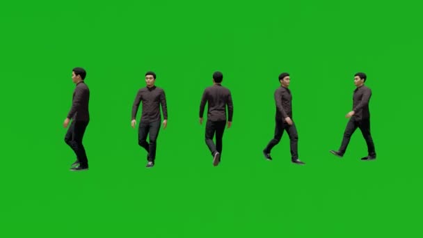 学生步行绿屏人彩色背景3D渲染动画4K四种不同的观点 — 图库视频影像