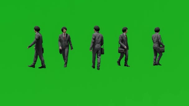 Бизнес Человек Ходить Зеленый Экран Люди Хрома Ключевой Фон Визуализации — стоковое видео