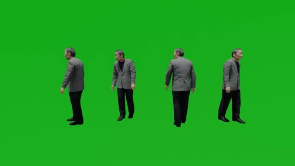 亚洲老人谈论绿屏人彩色背景3D渲染动画4K四种不同的观点 — 图库视频影像