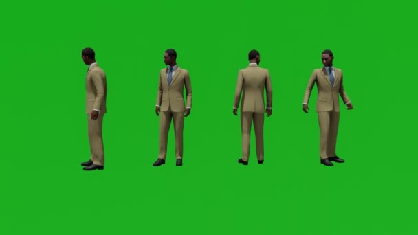 3D非洲商人走绿屏人彩色背景3D渲染动画4K — 图库视频影像