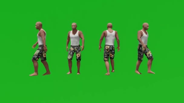 3Dアフリカビジネスマン歩く緑の画面の人々クロマキー背景3Dレンダリング — ストック動画