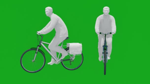 Asian Old Man Green Screen Riding Bicycle Color Material Green — Stock Video
