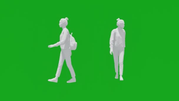 Kvinna Grön Skärm Student Promenader Utan Färg Och Färgat Material — Stockvideo