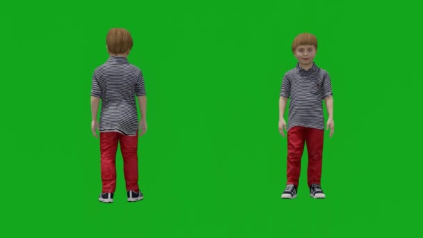 Roztomilý Malý Zelený Obrazovka Chlapec Různými Pohledy — Stock video