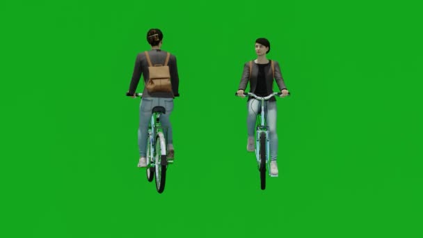 Απασχολούν Γυναίκα Πηγαίνει Ποδήλατο Άτομα Καθιστώντας Απομονωμένη Πράσινη Οθόνη — Αρχείο Βίντεο
