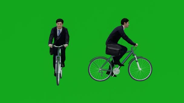 Hombre Bicicleta Pantalla Verde Croma Clave Fondo Renderizar Animación Completa — Vídeos de Stock