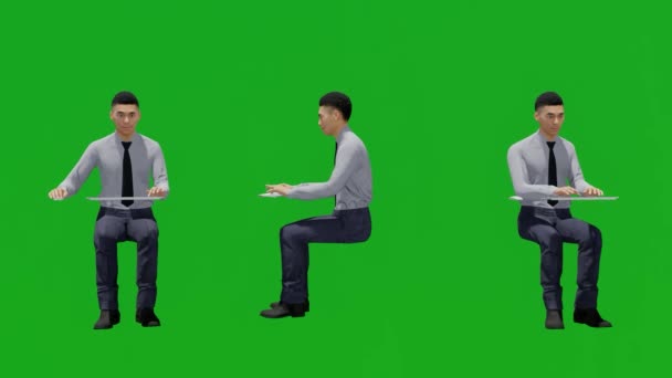 3D若い男緑の画面作業所とともに3異なるビュー — ストック動画