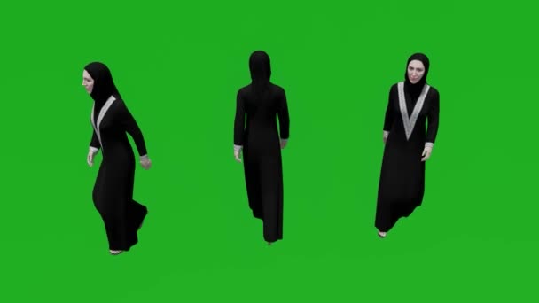 Árabe Mujer Verde Pantalla Caminando Por Mercado Con Vistas Diferentes — Vídeos de Stock