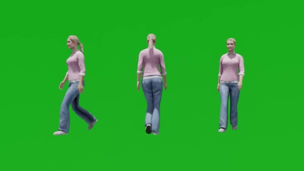 美国女人走路和谈论绿色屏幕彩色键4K — 图库视频影像