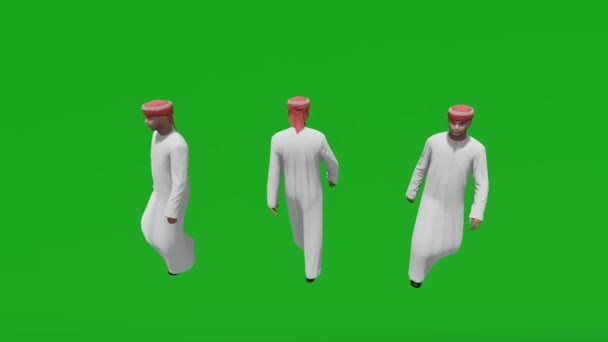 3Dアラブ人男性緑の画面3つの異なるビューで市場を歩く — ストック動画