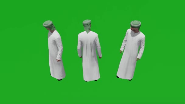 3つの異なるビューを持つ3D若いアラブ人男性緑の画面のトーキングストア — ストック動画