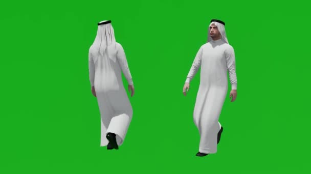 3Dアラブ人男性緑の画面2つの異なるビューで通りを歩いて — ストック動画