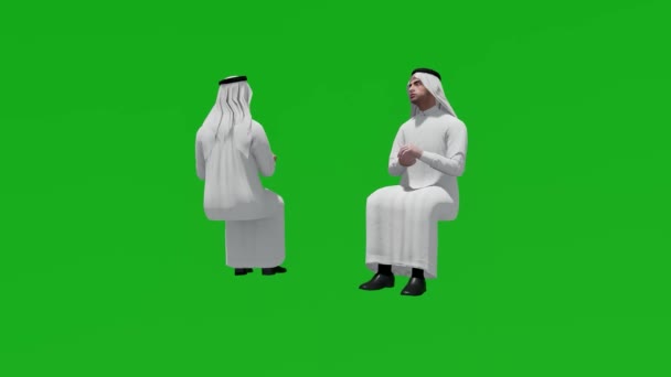3Dアラビア人男性緑の画面座って位置話ととともに2異なるビュー — ストック動画
