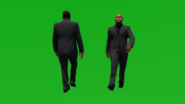 3D保護アフリカ人男性緑の画面2つの異なるビューでオフィスを歩く — ストック動画